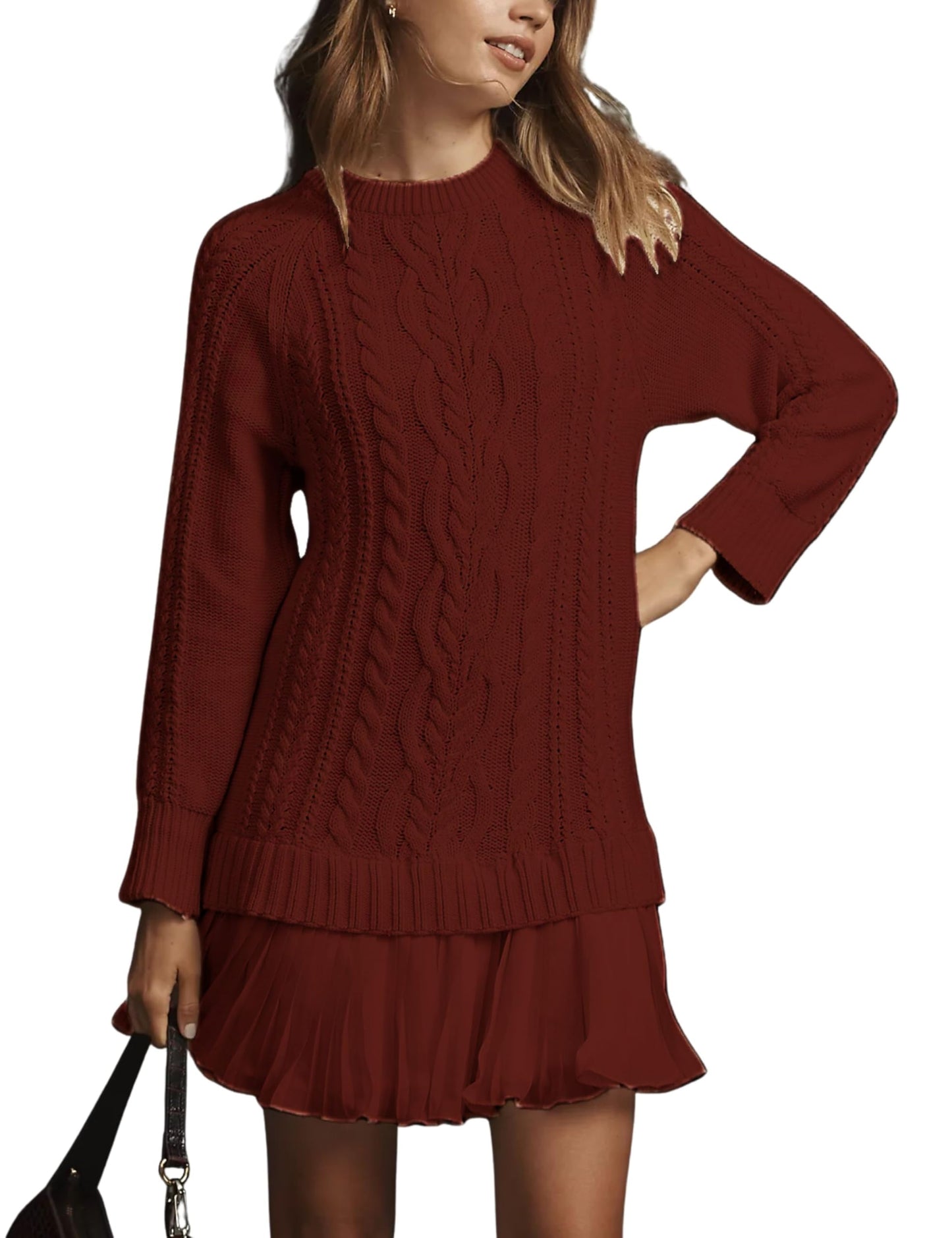 🔥 2025 Hot Sale 🔥🎁🧥Women's Round Neck Cable Knit Sweater Mini Skirt
