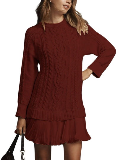 🔥 2025 Hot Sale 🔥🎁🧥Women's Round Neck Cable Knit Sweater Mini Skirt