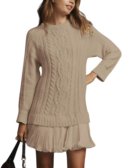 🔥 2025 Hot Sale 🔥🎁🧥Women's Round Neck Cable Knit Sweater Mini Skirt