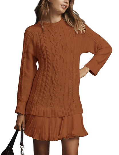 🔥 2025 Hot Sale 🔥🎁🧥Women's Round Neck Cable Knit Sweater Mini Skirt