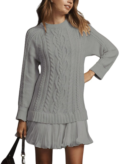 🔥 2025 Hot Sale 🔥🎁🧥Women's Round Neck Cable Knit Sweater Mini Skirt