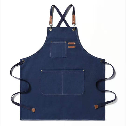 Cotton Canvas Cross Back Chef Apron (Adjustable, Large Pockets)