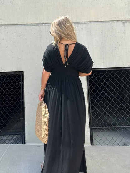 Slit V-neck casual long dress