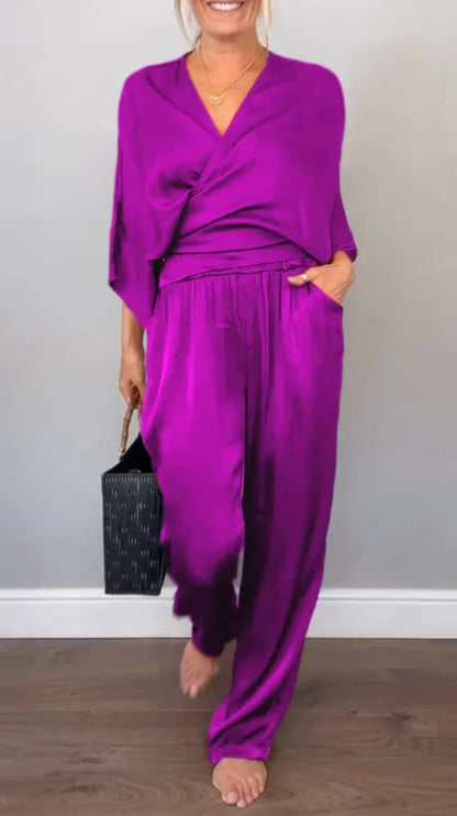 Women's V-neck Casual Comfortable Satin Suit💖Buy 2 Sets Free Shipping