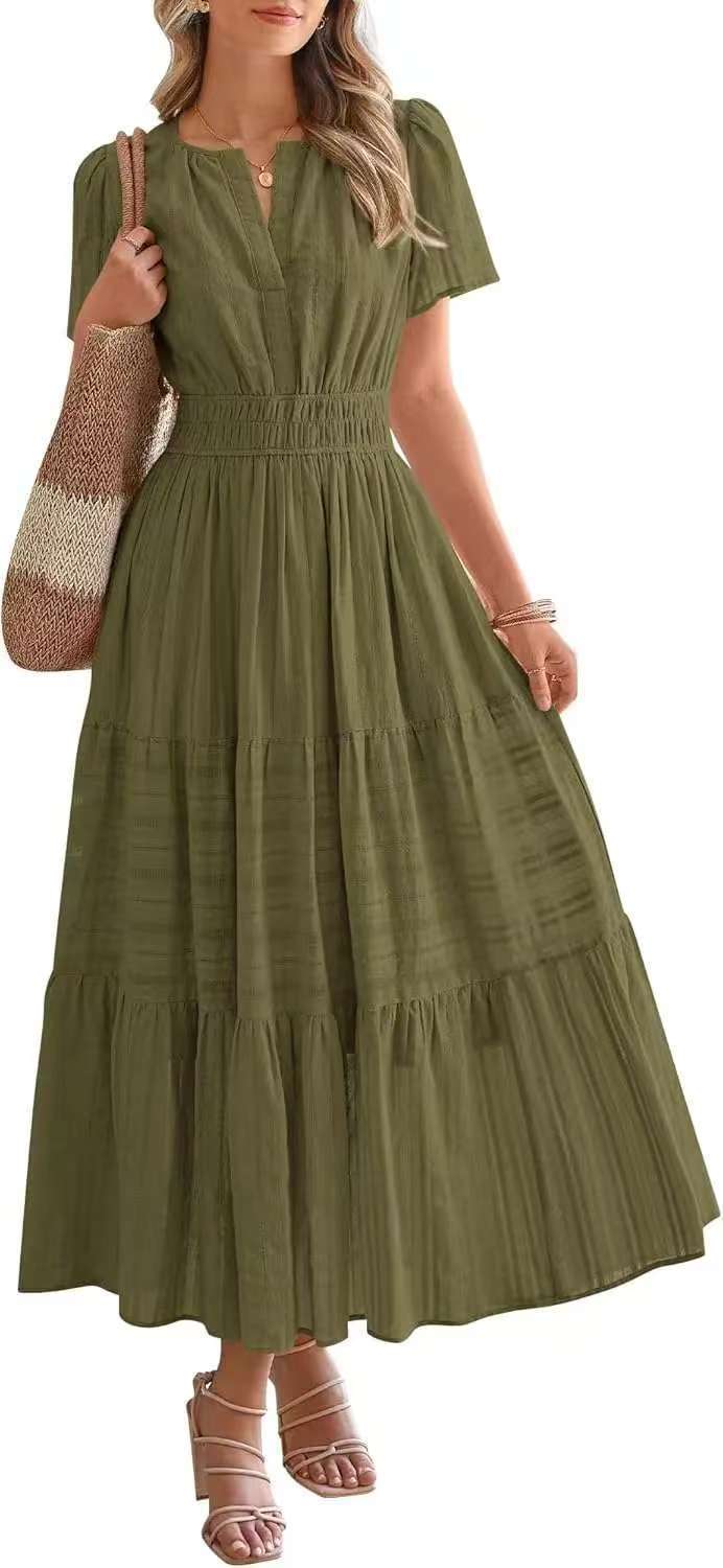 Lightweight Summer Maxi Dress with Pockets, V-Neck & Elastic Waist