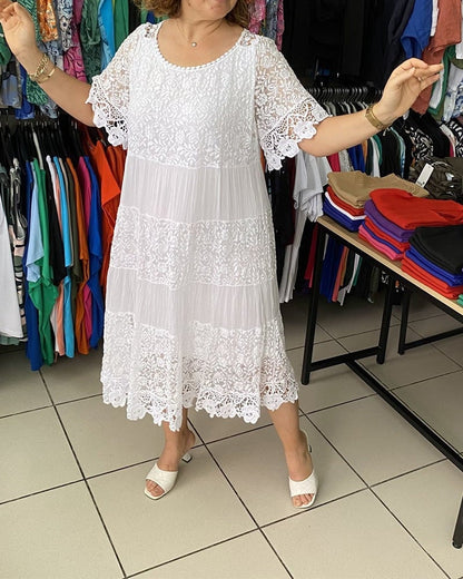 🔥49% OFF🔥 Solid Color Short Sleeve Lace Dress
