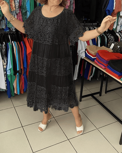 🔥49% OFF🔥 Solid Color Short Sleeve Lace Dress
