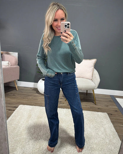Tummy Control High Rise Cargo Wide Leg Jeans