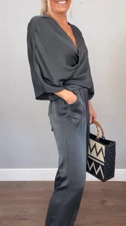 Women's V-neck Casual Comfortable Satin Suit💖Buy 2 Sets Free Shipping