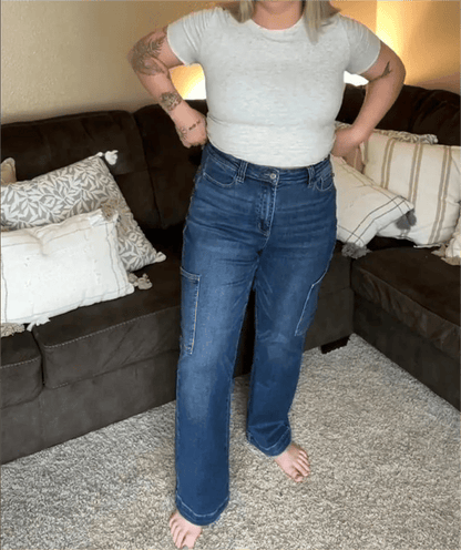 Tummy Control High Rise Cargo Wide Leg Jeans
