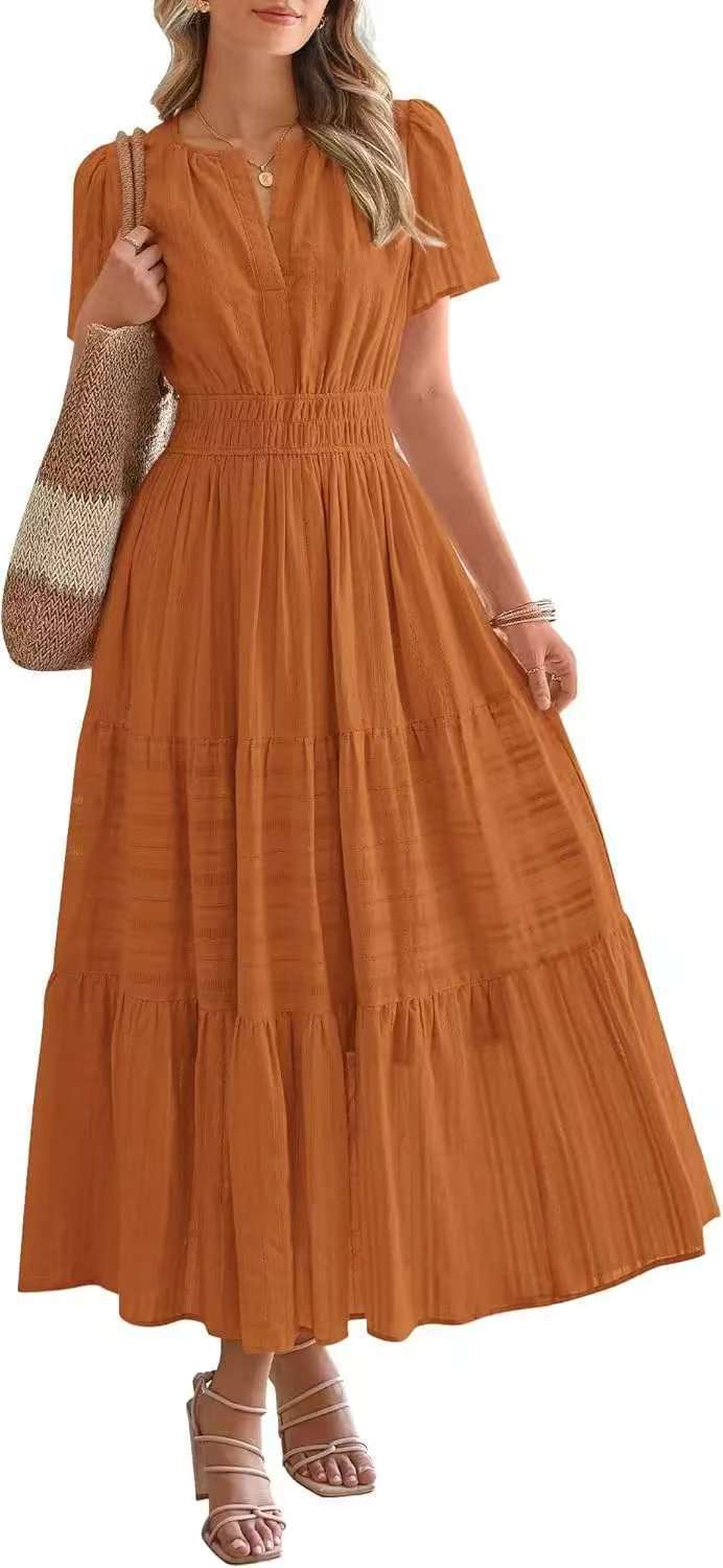 Lightweight Summer Maxi Dress with Pockets, V-Neck & Elastic Waist