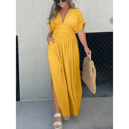 Slit V-neck casual long dress