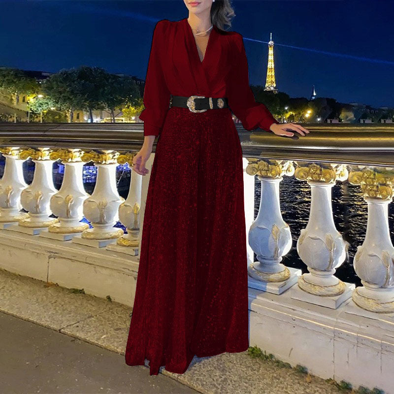 ❤️New v-neck sequined wide-leg pants two-piece sets