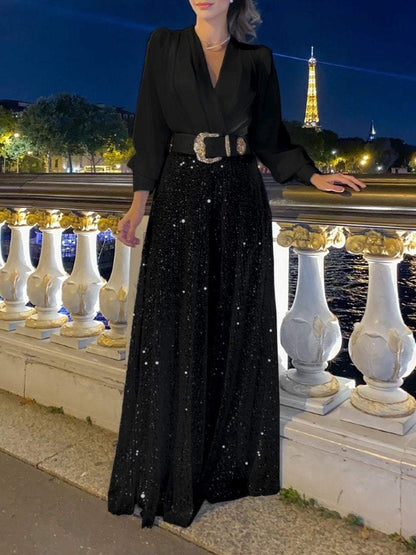 ❤️New v-neck sequined wide-leg pants two-piece sets