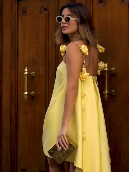 Backless 3D Rose Mini Dress