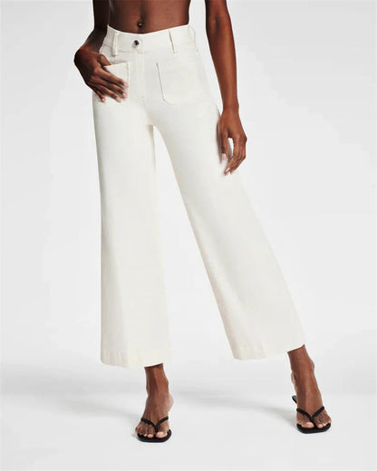 Cropped Wide-Leg Patch Pocket Jeans(Buy 2 Free Shipping)