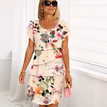 Multi-plant Floral Print Cascade Dress
