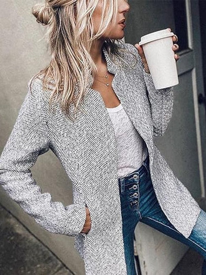 Women's Solid Color Pocket Long Sleeve Open Front Coat