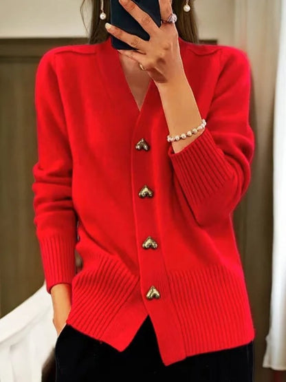 Women's Casual Winter Plain Yarn Wool Yarn Buttoned Cardigan