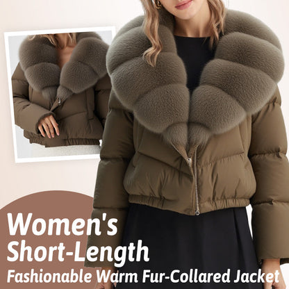 Women's short, fashionable and warm jacket with faux fur collar