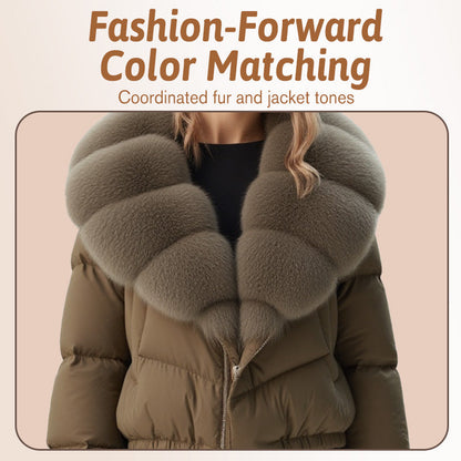 Women's short, fashionable and warm jacket with faux fur collar