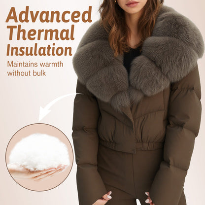Women's short, fashionable and warm jacket with faux fur collar